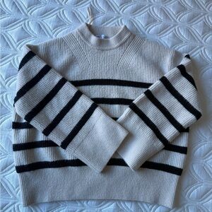 Zara Cream & Black Striped Ribbed Crewneck Sweater